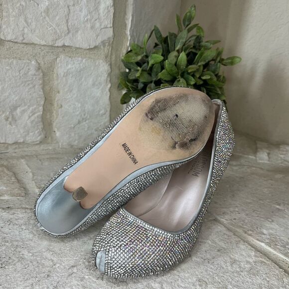 De Blossom collection Robin silver satin sparkling heels sz 7.5 - Picture 6 of 8